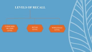 LEVELS OF RECALL
CONSUMER
OR USER
LEVEL
RETAIL
LEVEL
WHOLESALE
LEVEL
 