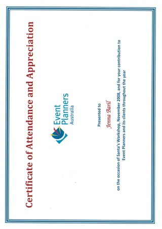 Certificate of Appreciation - Event Planners Australia 2008