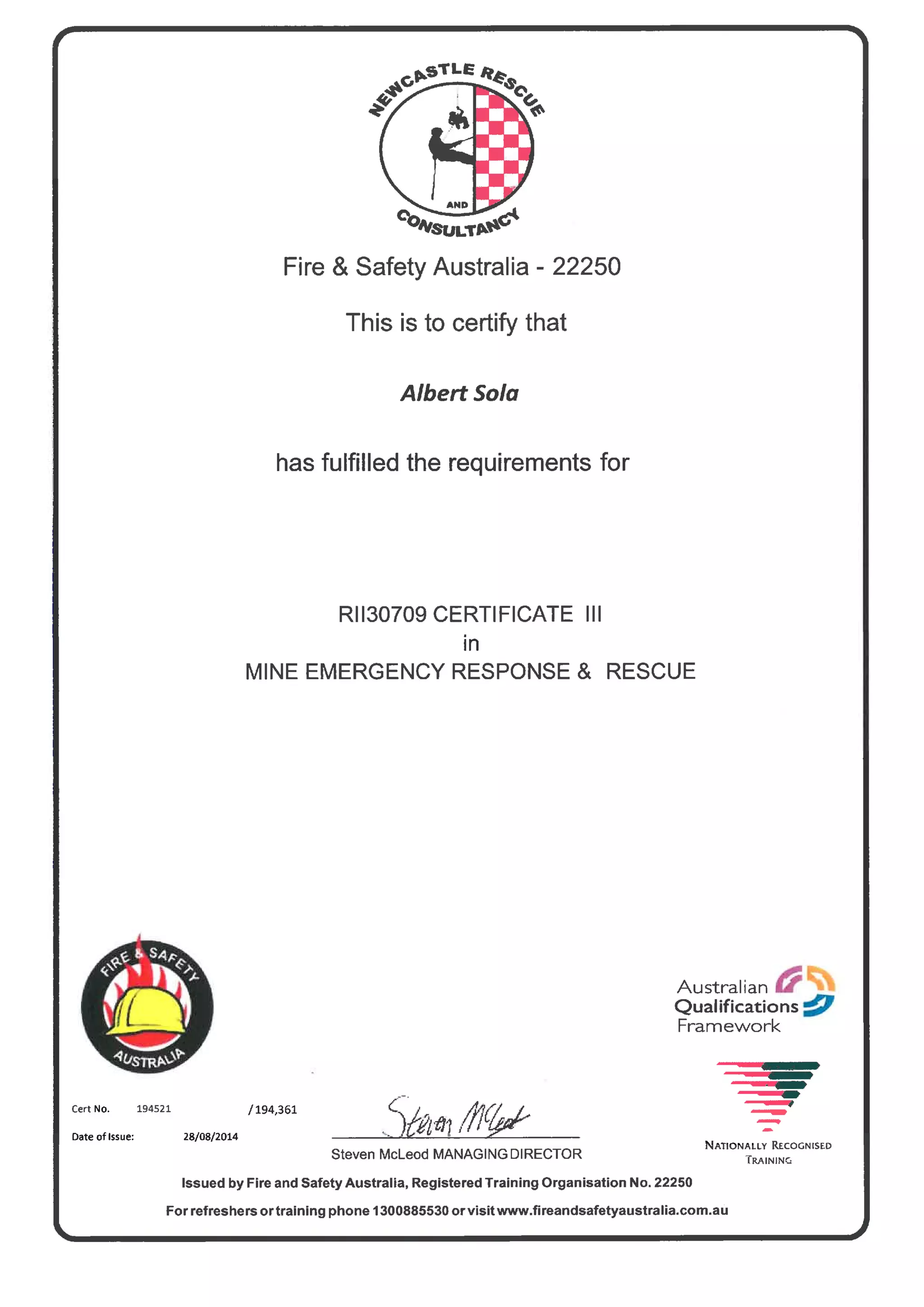 Cert III in Mine Response and Rescue PDF