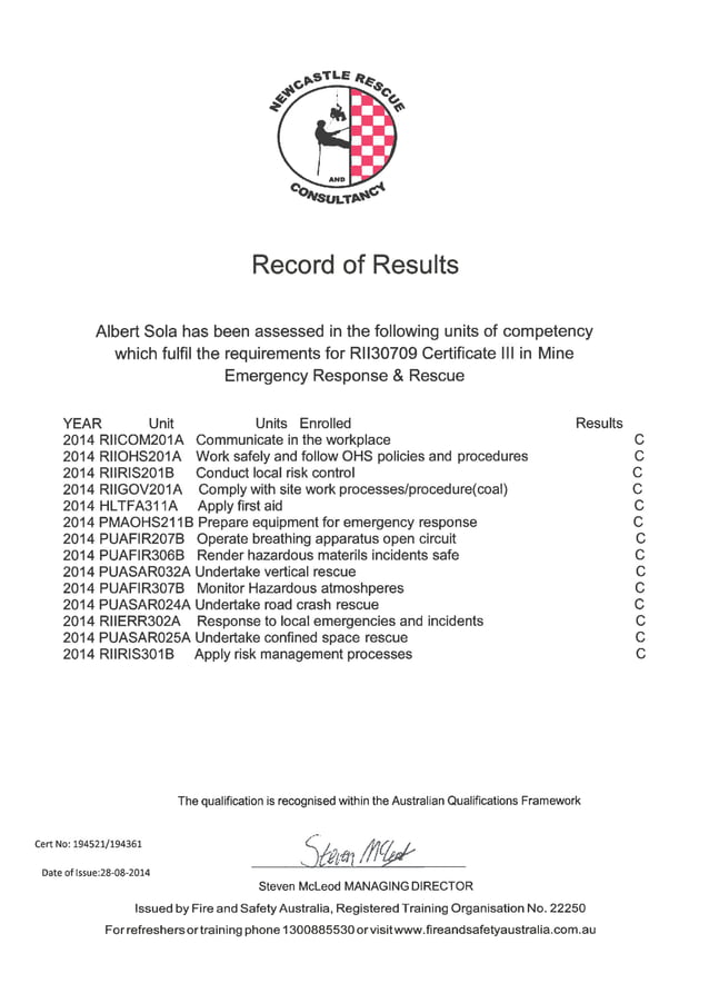 Cert III in Mine Response and Rescue PDF