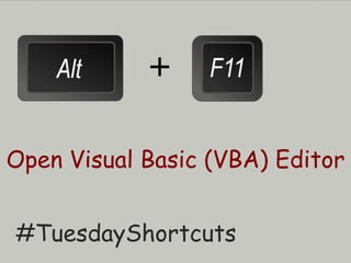 Open Visual Basic (VBA) Editor
#TuesdayShortcuts
+
 
