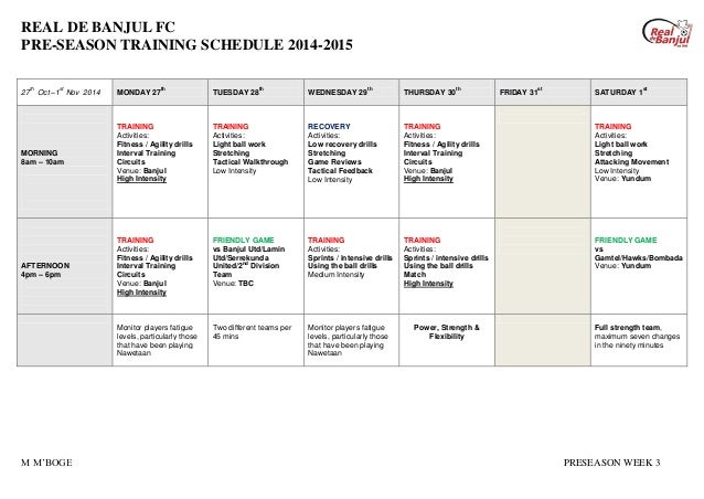 PreSeason Training Schedule 201415