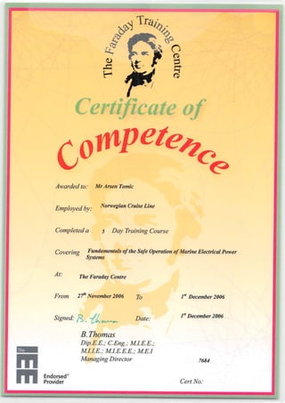 High voltage certificate