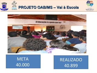 PROJETO OAB/MS – Vai à Escola




META                REALIZADO
40.000                40.899
 