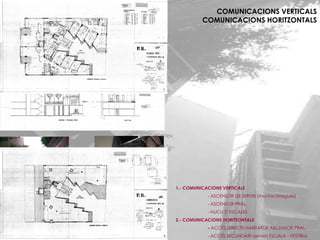 COMUNICACIONS VERTICALS COMUNICACIONS HORITZONTALS 1.- COMUNICACIONS VERTICALS - ASCENSOR DE SERVEI (muntacàrregues) - ASCENSOR PRAL. - NUCLI D’ESCALES 2.- COMUNICACIONS HORITZONTALS -  ACCÉS DIRECTE HABITATGE ASCENSOR PRAL. - ACCÉS SECUNDARI (servei) ESCALA - VESTÍBUL 