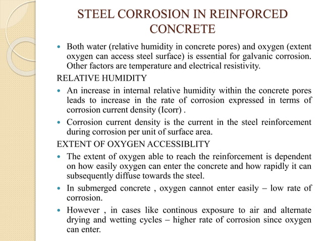 corrosion of steel reinforcement in concrete | PPTX