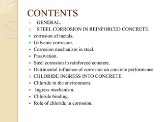 corrosion of steel reinforcement in concrete | PPTX