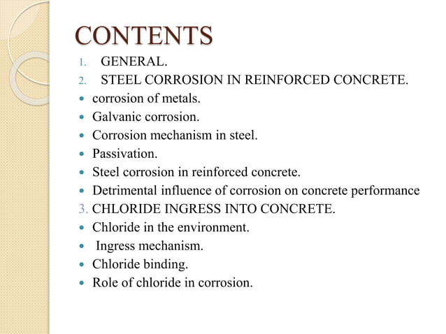 corrosion of steel reinforcement in concrete | PPTX