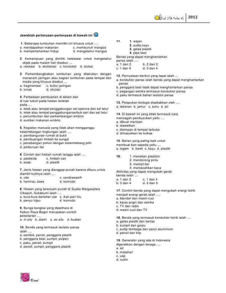 Soal Ipa Kelas Vi
