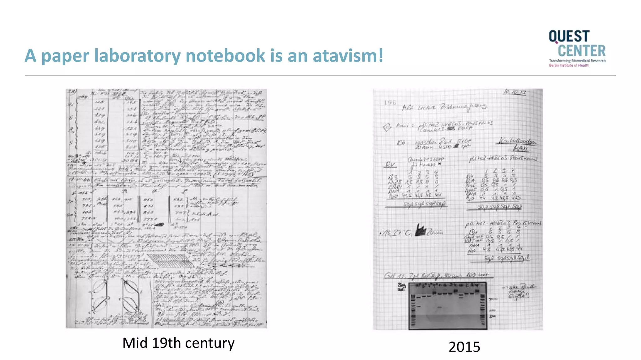Mid 19th century 2015
A paper laboratory notebook is an atavism!
 