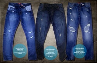 100% COTTON 3X1
COATED DENIM
TAPERED LEG
CUT & SEW DETAILS
SCRATCHES AND HOLES
AT FRONT
100% COTTON 3X1
DENIM 12OZ
TAPERED LEG
SCRATCHES AND HOLES
AT FRONT
100% COTTON 3X1
DENIM 12OZ
STRAIGHT LEG
SCRATCHES AND HOLES
AT FRONT
 