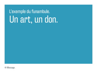 L’exemple du funambule.

  Un art, un don.



Message.
 