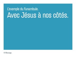 L’exemple du funambule.

  Avec Jésus à nos côtés.



Message.
 