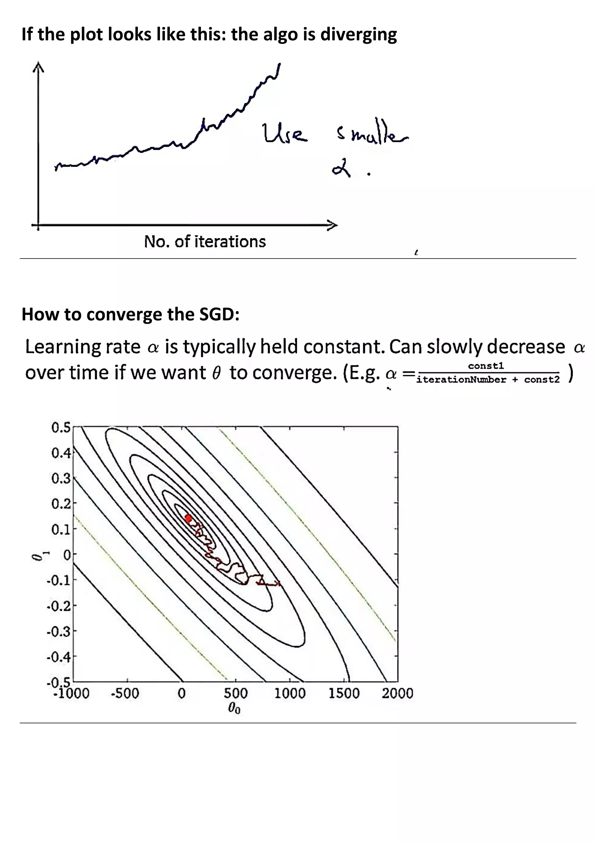 If the plot looks like this: the algo is diverging
How to converge the SGD:
 
