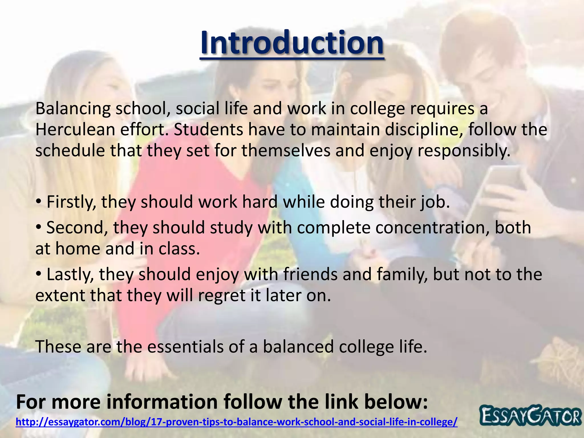 17 Proven Tips to Balance Work, School and Social Life in College | PPTX