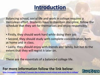 17 Proven Tips to Balance Work, School and Social Life in College | PPTX