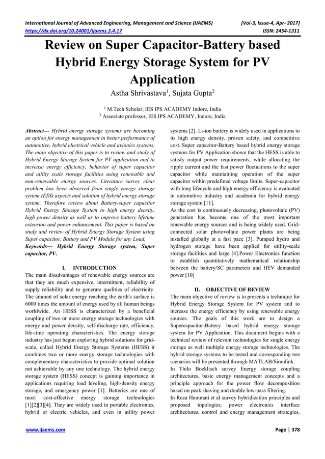Review on Super Capacitor-Battery based Hybrid Energy Storage System ...