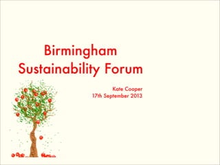 Birmingham
Sustainability Forum
Kate Cooper
17th September 2013
 