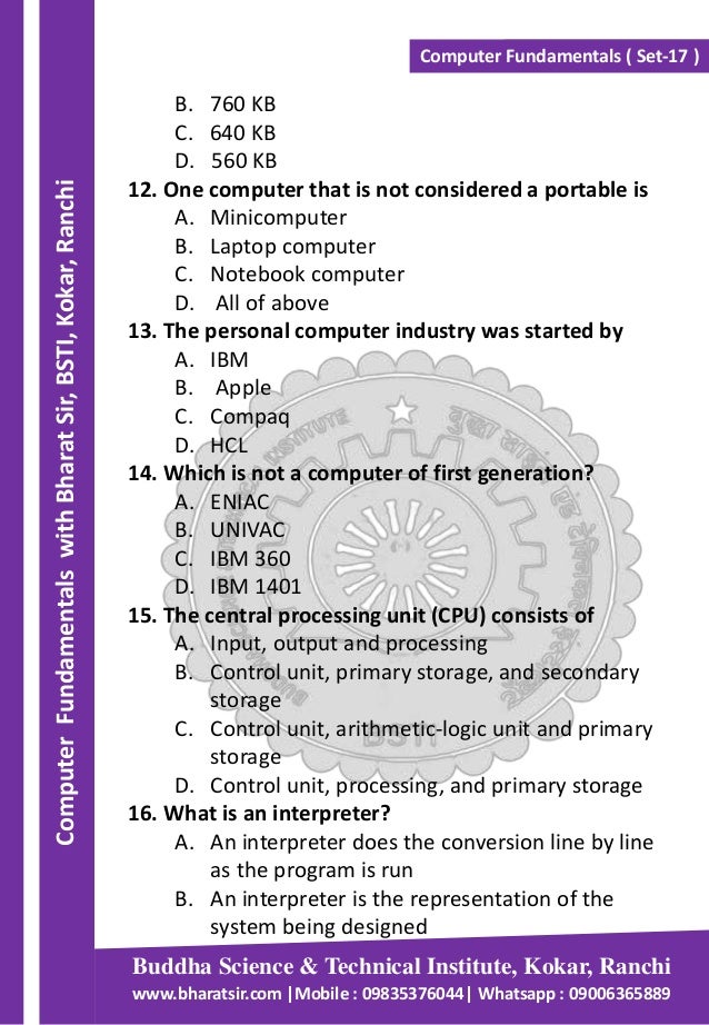 BSTI-BharatSir : Computer Fundamentals Set-17 | PPTX