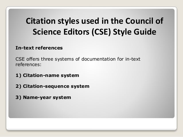 Citation Styles In Council Of Science Editors Style Guide
