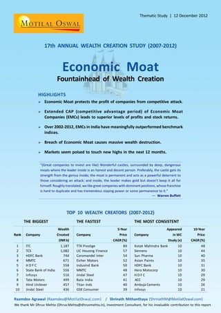 www.motilaloswal.com17th Annual Wealth Creation Study
Economic Moat
By Raamdeo Agrawal
12 December 2012
17th Annual Wealth Creation Study
2007-2012
 