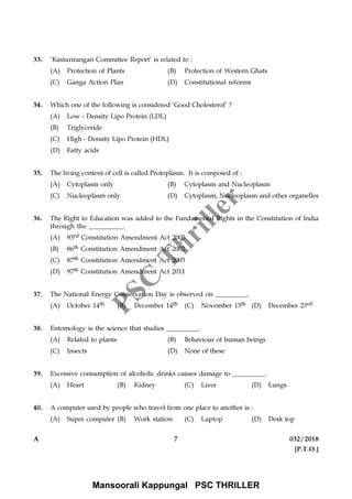 17 Uniform Exam Questions and Answer Key(Kerala PSC)