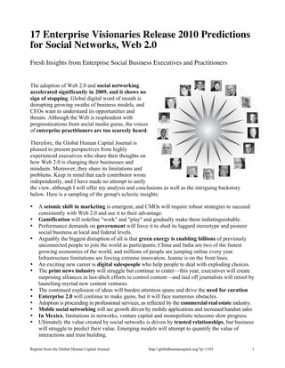 17 Visionaries 2010 Predictions for Enterprise Social Networks