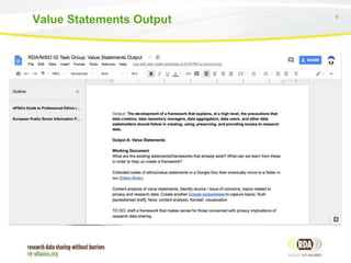 9
 RDA/NISO IG Task Group: Value
Statements Output
Value Statements Output
 