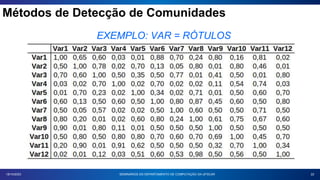 22
18/10/2023 SEMINÁRIOS DO DEPARTAMENTO DE COMPUTAÇÃO DA UFSCAR
Métodos de Detecção de Comunidades
EXEMPLO: VAR = RÓTULOS
 