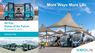 More Ways More Life
EVP Market Development and Innovation
Andreas Mai
AV P3s:
Vision of the Future
November 6, 2018
 