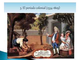  5.1. Conquista y colonización española de América
 A partir del siglo XV, los territorios y naciones indígenas fueron incorporados por
la monarquía española a través de la Conquista de América, formando parte de un
proceso histórico más amplio denominado mercantilismo, dando lugar al Imperio
español en América.
 Gracias a la célebre bula del Papa Pablo III Sublimis Deus (1537) que declara a los
indígenas hombres con todos los efectos y capacidades de cristianos, hubo un gran
contraste entre la colonización española, la anglosajona y francesa en América.
 En el Imperio Español la unidad social se concebía a través de la unidad de la Fe de
la Iglesia Católica.
 Con la llegada de los colonos castellanos surgieron en América enfermedades
desconocidas en el Nuevo Mundo, como la viruela, la gripe, el sarampión y el tifus,
contra las que las poblaciones nativas no tenían resistencia. Esa circunstancia causó
una gran mortandad entre los indígenas.
 