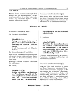 18. LTG-Sitzung am 6. Juli 2010