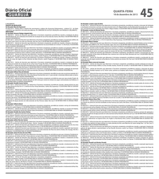 Diário Oficial
GUARUJÁ
E ORÇAMENTO.
PROJETO DE RESOLUÇÃO
Do Vereador Marcelo Squassoni
Nº 0055/2013 - Dispõe sobre o reajuste dos vencimentos e salários dos Assessores Parlamentares - símbolo CC2 - do Poder
Legislativo, que específica e dá outras providências. ÀS COMISSÕES DE JUSTIÇA E REDAÇÃO e de FINANÇAS E ORÇAMENTO.
INDICAÇÕES
Do Vereador Antonio Fidalgo Salgado Neto
Nº 4840/2013 - Solicita do Executivo que determine à Secretaria competente, providências visando a instalação de placas
identificadoras de rua e indicativas de sentido de circulação de via na Rua João dos Santos, Vila Alzira. À SECRETARIA PARA AS
DEVIDAS PROVIDÊNCIAS.
Nº 4841/2013 - Solicita do Executivo que determine à Secretaria competente, providências visando a recuperação asfáltica da
Rua João Couto Lemos, em toda sua extensão, Sítio Pae Cará. À SECRETARIA PARA AS DEVIDAS PROVIDÊNCIAS.
Nº 4842/2013 - Solicita do Executivo que determine à Secretaria competente, providências visando a limpeza e desentupimento de bocas de lobo na Av. Luciano de Castro principalmente nas proximidades do numeral 173, Vila Áurea. À SECRETARIA
PARA AS DEVIDAS PROVIDÊNCIAS.
Nº 4843/2013 - Solicita do Executivo que determine à Secretaria competente, providências visando a recuperação asfáltica da
travessa Daniel Matos da Silva, em toda sua extensão, Morrinhos I. À SECRETARIA PARA AS DEVIDAS PROVIDÊNCIAS.
Nº 4844/2013 - Solicita do Executivo que determine à Secretaria competente, providências visando a recuperação asfáltica em
toda extensão da Travessa Cento e oitenta e quatro, Morrinhos I. À SECRETARIA PARA AS DEVIDAS PROVIDÊNCIAS.
Nº 4845/2013 - Solicita do Executivo que determine à Secretaria competente, providências visando a limpeza e desentupimento de caixa de esgoto na Rua Joana de Jesus Santos, Jardim Progresso. À SECRETARIA PARA AS DEVIDAS PROVIDÊNCIAS.
Nº 4846/2013 - Solicita do Executivo que determine à Secretaria competente, providências visando a limpeza e desentupimento de caixas de esgoto na Rua Clemente da Mata Amorim, Jardim Progresso. À SECRETARIA PARA AS DEVIDAS PROVIDÊNCIAS.
Nº 4847/2013 - Solicita do Executivo que determine à Secretaria competente, providências visando a instalação de placas
indicativas de sentido de circulação de via na Rua César Ferragi, Vila Alzira. À SECRETARIA PARA AS DEVIDAS PROVIDÊNCIAS.
Nº 4848/2013 - Solicita do Executivo que determine à Secretaria competente, providências visando a recuperação asfáltica em
toda extensão da Rua Tietê, Vila Áurea. À SECRETARIA PARA AS DEVIDAS PROVIDÊNCIAS.
Nº 4849/2013 - Solicita do Executivo que determine à Secretaria competente, providências visando a realização de operação
tapa buraco na Rua Itapetininga, em toda sua extensão, Vila áurea. À SECRETARIA PARA AS DEVIDAS PROVIDÊNCIAS.
Do Vereador Edilson Dias de Andrade
Nº 4864/2013 - Solicita do Executivo que determine à Secretaria competente, providências para que se promova plantão de 2
(duas) semanas no CRAS Morrinhos, sito a Rua Manoel Vicente Brito sem nº, para atender a demanda diferenciada no bairro.
À SECRETARIA PARA AS DEVIDAS PROVIDÊNCIAS.
Nº 4877/2013 - Solicita do Executivo que determine à Secretaria competente, providências para que seja enviado Projeto de
Lei a esta Câmara Municipal, visando redução de 30% (trinta por cento) do número de cargos comissionados da Prefeitura. À
SECRETARIA PARA AS DEVIDAS PROVIDÊNCIAS.
Do Vereador Geraldo Soares Galvão
Nº 4811/2013 - Solicita do Executivo que determine à Secretaria competente, providências visando o deslocamento da caixa
de água pluvial da Rua Eva nº 5, travessa da Rua Orsep Bozonkian, Jardim Boa Esperança. À SECRETARIA PARA AS DEVIDAS
PROVIDÊNCIAS.
Nº 4812/2013 - Solicita do Executivo que determine à Secretaria competente, providências visando o recapeamento da Rua
Amauri, travessa da Rua Maranhão, Vila Alice. À SECRETARIA PARA AS DEVIDAS PROVIDÊNCIAS.
Nº 4813/2013 - Solicita do Executivo que determine à Secretaria competente, providências visando o recapeamento da Rua
Antonio Fernandes, Vila Ligia. À SECRETARIA PARA AS DEVIDAS PROVIDÊNCIAS.
Nº 4814/2013 - Solicita do Executivo que determine à Secretaria competente, providências visando o nivelamento da Alameda
Duartina, Vila Aurea. À SECRETARIA PARA AS DEVIDAS PROVIDÊNCIAS.
Nº 4815/2013 - Solicita do Executivo que determine à Secretaria competente, providências visando a manutenção e a limpeza
das galerias de águas pluviais em toda extensão da Rua Princesa Isabel, Pae Cará. À SECRETARIA PARA AS DEVIDAS PROVIDÊNCIAS.
Do Vereador Gilberto Benzi
Nº 4838/2013 - Solicita do Executivo que determine à Secretaria competente, providências visando o serviço de nivelamento
na Rua Um Jardim Virginia II. À SECRETARIA PARA AS DEVIDAS PROVIDÊNCIAS.
Nº 4839/2013 - Solicita do Executivo que determine à Secretaria competente, providências visando os serviços de limpeza,
capinação e nivelamento da Rua dos Papiros, bairro Pernambuco. À SECRETARIA PARA AS DEVIDAS PROVIDÊNCIAS.
Do Vereador Givaldo dos Santos Feitoza
Nº 4809/2013 - Solicita do Executivo que determine à Secretaria competente, providências visando a operação tapa buracos
na Av. Antenor Pimentel, via de acesso principal ao bairro Morrinhos. À SECRETARIA PARA AS DEVIDAS PROVIDÊNCIAS.
Nº 4810/2013 - Solicita do Executivo que determine à Secretaria competente, providências visando dar prioridade para conclusão da revitalização da Av. Oswaldo Cruz, em Vicente de Carvalho. À SECRETARIA PARA AS DEVIDAS PROVIDÊNCIAS.
Do Vereador Jailton Reis dos Santos
Nº 4850/2013 - Solicita do Executivo que determine à Secretaria competente, providências visando a colocação de uma tampa
nova de PV na altura do nº06 da Rua 02 (dois) - Vila Rã - Enseada. À SECRETARIA PARA AS DEVIDAS PROVIDÊNCIAS.
Nº 4851/2013 - Solicita do Executivo que determine à Secretaria competente, providências visando colocação de uma nova
tampa da caixa de passagem/bueiro, Praia do Pernambuco. À SECRETARIA PARA AS DEVIDAS PROVIDÊNCIAS.
Nº 4852/2013 - Solicita do Executivo que determine à Secretaria competente, providências visando a operação tapa buracos
(nivelamento e asfaltamento) em pontos específicos e em toda extensão das Ruas dos bairros Areião, Vila Sossego, Vila Rã e
imediações. À SECRETARIA PARA AS DEVIDAS PROVIDÊNCIAS.
Do Vereador Jaime Ferreira de Lima Filho
Nº 4853/2013 - Solicita do Executivo que determine à Secretaria competente, providências para que a Empresa Translitoral altere o percurso do ônibus da linha 10 para adentrar ao bairro Maré Mansa. À SECRETARIA PARA AS DEVIDAS PROVIDÊNCIAS.
Nº 4854/2013 - Solicita do Executivo que determine à Secretaria competente, providências visando o nivelamento da Rua
Archibald James George Davis, Enseada. À SECRETARIA PARA AS DEVIDAS PROVIDÊNCIAS.
Nº 4855/2013 - Solicita do Executivo que determine à Secretaria competente, providências visando o nivelamento da Rua Assis
Chateubriand, Enseada. À SECRETARIA PARA AS DEVIDAS PROVIDÊNCIAS.
Nº 4856/2013 - Solicita do Executivo que determine à Secretaria competente, providências visando o nivelamento da Av. Rio
Amazonas, Jardim Umuarama, Perequê. À SECRETARIA PARA AS DEVIDAS PROVIDÊNCIAS.
Nº 4857/2013 - Solicita do Executivo que determine à Secretaria competente, providências visando o nivelamento da Rua
Coari, Jardim Umuarama, Perequê. À SECRETARIA PARA AS DEVIDAS PROVIDÊNCIAS.
Nº 4858/2013 - Solicita do Executivo que determine à Secretaria competente, providências visando o nivelamento da Rua
Francisco Rebolo, Enseada. À SECRETARIA PARA AS DEVIDAS PROVIDÊNCIAS.
Nº 4859/2013 - Solicita do Executivo que determine à Secretaria competente, providências visando o nivelamento da Av. Rio
Solimões, Jardim Umuarama, Perequê. À SECRETARIA PARA AS DEVIDAS PROVIDÊNCIAS.
Nº 4860/2013 - Solicita do Executivo que determine à Secretaria competente, providências visando o nivelamento da Rua
Celestino Gil Vasques, Enseada. À SECRETARIA PARA AS DEVIDAS PROVIDÊNCIAS.
Nº 4861/2013 - Solicita do Executivo que determine à Secretaria competente, providências visando o nivelamento da Rua
Abílio dos Santos Branco, Vila Baiana, Enseada. À SECRETARIA PARA AS DEVIDAS PROVIDÊNCIAS.
Nº 4862/2013 - Solicita do Executivo que determine à Secretaria competente, providências visando o nivelamento da Rua Sete,
Jardim Mar e Céu, Perequê. À SECRETARIA PARA AS DEVIDAS PROVIDÊNCIAS.
Nº 4863/2013 - Solicita do Executivo que determine à Secretaria competente, providências visando o nivelamento da Rua Três,
Jardim Novo Horizonte, Perequê. À SECRETARIA PARA AS DEVIDAS PROVIDÊNCIAS.

quarta-feira

18 de dezembro de 2013

45

Do Vereador Luciano Lopes da Silva
Nº 4837/2013 - Solicita do Executivo que determine à Secretaria competente, providências visando a colocação de lombadas
e sinalizações horizontais e verticais, em toda extensão entre a Av. Miguel Stefano, da Rua Marivaldo Fernandes até a Av. Atlântica, com término entre as Avenidas Dom Pedro e Miguel Stefano. À SECRETARIA PARA AS DEVIDAS PROVIDÊNCIAS.
Do Vereador Luciano de Moraes Rocha
Nº 4807/2013 - Solicita do Executivo que determine à Secretaria competente, providências visando o desassoreamento dos
bueiros existentes na Rua Panaiotis Musculis, Vila Ligia. À SECRETARIA PARA AS DEVIDAS PROVIDÊNCIAS.
Nº 4808/2013 - Solicita do Executivo que determine à Secretaria competente, providências visando o desassoreamento dos
bueiros existentes na Rua de entrada do Iate Clube. À SECRETARIA PARA AS DEVIDAS PROVIDÊNCIAS.
Nº 4826/2013 - Solicita do Executivo que determine à Secretaria competente, providências visando a realização de obras de
zeladoria nos bairros, Morrinhos, I, II, III e IV, Santa Rosa e Boa Esperança. À SECRETARIA PARA AS DEVIDAS PROVIDÊNCIAS.
Do Vereador Mauro Teixeira
Nº 4802/2013 - Solicita do Executivo que determine à Secretaria competente, providências visando finalizar serviço iniciado e
não acabado pela SABESP na Av. Silvio Fernandes Lopes, Pae Cará. À SECRETARIA PARA AS DEVIDAS PROVIDÊNCIAS.
Nº 4803/2013 - Solicita do Executivo que determine à Secretaria competente, providências visando o desentupimento e limpeza de uma boca de lobo na Rua Cubatão, próximo ao número 315, Centro. À SECRETARIA PARA AS DEVIDAS PROVIDÊNCIAS.
Nº 4804/2013 - Solicita do Executivo que determine à Secretaria competente, providências visando os serviços de tapa buracos em toda extensão da Av. Luis Gama, a partir do número 90, Pae Cará. À SECRETARIA PARA AS DEVIDAS PROVIDÊNCIAS.
Nº 4805/2013 - Solicita do Executivo que determine à Secretaria competente, providências visando a reconstrução da caixa
de esgoto existente na Rua Joana de Menezes Faro, travessa com a Rua São Paulo, Monteiro da Cruz. À SECRETARIA PARA AS
DEVIDAS PROVIDÊNCIAS.
Nº 4806/2013 - Solicita do Executivo que determine à Secretaria competente, providências visando a recolocação de uma
tampa de caixa de esgoto existente na Rua Martins Fontes, próximo ao número 345, Pae Cará. À SECRETARIA PARA AS DEVIDAS
PROVIDÊNCIAS.
Do Vereador Mário Lúcio da Conceição
Nº 4816/2013 - Solicita do Executivo que determine à Secretaria competente, providências visando realização de obras de
drenagem e pavimentação asfáltica na Rua Osvaldo Aranha, Vicente de Carvalho. À SECRETARIA PARA AS DEVIDAS PROVIDÊNCIAS.
Nº 4817/2013 - Solicita do Executivo que determine à Secretaria competente, providências visando a colocação de placas
de sinalização (Proibido buzinar) na Av. Emilio Carlos, próximo ao Hospital Santo Amaro. À SECRETARIA PARA AS DEVIDAS
PROVIDÊNCIAS.
Nº 4818/2013 - Solicita do Executivo que determine à Secretaria competente, providências visando reparos (buracos), limpeza
nas sarjetas, na Rua Amazonas, próximo ao nº51, Vila Alice. À SECRETARIA PARA AS DEVIDAS PROVIDÊNCIAS.
Nº 4819/2013 - Solicita do Executivo que determine à Secretaria competente, providências visando reparos (buracos) na Rua
Attílio Gelsomini com a Rua Adelino Cardoso, Santa Rosa. À SECRETARIA PARA AS DEVIDAS PROVIDÊNCIAS.
Nº 4820/2013 - Solicita do Executivo que determine à Secretaria competente, providências visando fiscalização nos bolsões da
Avenida Oswaldo Cruz, Pae Cará. À SECRETARIA PARA AS DEVIDAS PROVIDÊNCIAS.
Nº 4821/2013 - Solicita do Executivo que determine à Secretaria competente, providências visando podas de árvores na Rua
Mato Grosso nº970, Vila Alice. À SECRETARIA PARA AS DEVIDAS PROVIDÊNCIAS.
Nº 4822/2013 - Solicita do Executivo que determine à Secretaria competente, providências visando a troca de lâmpadas em
toda Av. Dom Pedro, Enseada. À SECRETARIA PARA AS DEVIDAS PROVIDÊNCIAS.
Nº 4823/2013 - Solicita do Executivo que determine à Secretaria competente, providências visando a limpeza do canal da Av.
Miguel Alonso Gonzalez, Jardim Las Palmas. À SECRETARIA PARA AS DEVIDAS PROVIDÊNCIAS.
Nº 4824/2013 - Solicita do Executivo que determine à Secretaria competente, providências visando a retirada de lixo na calçada da Rua Eduardo Pirani nº15, Jardim Castelo. À SECRETARIA PARA AS DEVIDAS PROVIDÊNCIAS.
Nº 4825/2013 - Solicita do Executivo que determine à Secretaria competente, providências visando a manutenção e operação
tapa buracos a Rua Salvador Francisco Desidério, Vicente de Carvalho. À SECRETARIA PARA AS DEVIDAS PROVIDÊNCIAS.
Do Vereador Nelson Alves Filho
Nº 4827/2013 - Solicita do Executivo que determine à Secretaria competente, providências visando a instalação de corrimão
nas laterais da ponte de concreto localizada na Rua Francisco de Castro, Vila Áurea. À SECRETARIA PARA AS DEVIDAS PROVIDÊNCIAS.
Nº 4828/2013 - Solicita do Executivo que determine à Secretaria competente, providências visando a repavimentação asfáltica
em toda extensão da Rua Ilhabela, Vila Áurea. À SECRETARIA PARA AS DEVIDAS PROVIDÊNCIAS.
Nº 4829/2013 - Solicita do Executivo que determine à Secretaria competente, providências visando a repavimentação asfáltica
em toda extensão da Rua Limeira, Vila Áurea. À SECRETARIA PARA AS DEVIDAS PROVIDÊNCIAS.
Nº 4830/2013 - Solicita do Executivo que determine à Secretaria competente, providências visando os serviços de capinação e
a limpeza das galerias de águas pluviais em toda extensão da Rua Eduardo, Monteiro da Cruz. À SECRETARIA PARA AS DEVIDAS
PROVIDÊNCIAS.
Nº 4831/2013 - Solicita do Executivo que determine à Secretaria competente, providências visando a reforma no acesso para
cadeirantes e deficientes na esquina entre a Av. Puglisi e a Rua Buenos Aires, Centro. À SECRETARIA PARA AS DEVIDAS PROVIDÊNCIAS.
Nº 4832/2013 - Solicita do Executivo que determine à Secretaria competente, providências visando a repavimentação asfáltica
e a limpeza das galerias de águas pluviais em toda extensão da Rua Luzia Marinho de Souza (antiga Rua 1-A), Pae Cará. À
SECRETARIA PARA AS DEVIDAS PROVIDÊNCIAS.
Nº 4833/2013 - Solicita do Executivo que determine à Secretaria competente, providências visando a capinação, limpeza das
galerias de águas pluviais e pavimentação na Rua Ranulfo Veríssimo, Jardim Las Palmas. À SECRETARIA PARA AS DEVIDAS
PROVIDÊNCIAS.
Nº 4834/2013 - Solicita do Executivo que determine à Secretaria competente, providências visando a pavimentação asfáltica e
melhorias na iluminação na Rua José Amadeu Ramos, Jardim Las Palmas. À SECRETARIA PARA AS DEVIDAS PROVIDÊNCIAS.
Nº 4835/2013 - Solicita do Executivo que determine à Secretaria competente, providências visando a repavimentação asfáltica
e melhorias na iluminação da Rua José Alves de Oliveira, Jardim Las Palmas. À SECRETARIA PARA AS DEVIDAS PROVIDÊNCIAS.
Nº 4836/2013 - Solicita do Executivo que determine à Secretaria competente, providências visando a limpeza nas galerias
de águas pluviais e repavimentação da Rua Osvaldo Rubens Lourenço, Jardim Las Palmas. À SECRETARIA PARA AS DEVIDAS
PROVIDÊNCIAS.
Do Vereador Ronald Luiz Nicolaci Fincatti
Nº 4865/2013 - Solicita do Executivo que determine à Secretaria competente, providências visando a operação tapa buracos
na Rua Domingos da Silva, Santo Antonio. À SECRETARIA PARA AS DEVIDAS PROVIDÊNCIAS.
Nº 4866/2013 - Solicita do Executivo que determine à Secretaria competente, providências visando a pintura das faixas de
pedestres situadas na Rua Josefina Sório, Santa Rosa. À SECRETARIA PARA AS DEVIDAS PROVIDÊNCIAS.
Nº 4867/2013 - Solicita do Executivo que determine à Secretaria competente, providências visando a pintura das faixas divisórias da pista de rolamento situadas na Rua Josefina Sório, Santa Rosa. À SECRETARIA PARA AS DEVIDAS PROVIDÊNCIAS.
Nº 4868/2013 - Solicita do Executivo que determine à Secretaria competente, providências visando a operação tapa buracos
na Rua Josefina Sório, Santa Rosa. À SECRETARIA PARA AS DEVIDAS PROVIDÊNCIAS.
Nº 4869/2013 - Solicita do Executivo que determine à Secretaria competente, providências visando a operação tapa buracos
na Rua João Spósito, Santa Rosa. À SECRETARIA PARA AS DEVIDAS PROVIDÊNCIAS.
Nº 4870/2013 - Solicita do Executivo que determine à Secretaria competente, providências visando a operação tapa buracos
na Rua Azuil Loureiro, Santa Rosa. À SECRETARIA PARA AS DEVIDAS PROVIDÊNCIAS.
Nº 4871/2013 - Solicita do Executivo que determine à Secretaria competente, providências visando a operação tapa buracos
na Rua José Marques, Santa Rosa. À SECRETARIA PARA AS DEVIDAS PROVIDÊNCIAS.
Nº 4872/2013 - Solicita do Executivo que determine à Secretaria competente, providências visando a pintura dos redutores de
velocidade situados na Rua Azuil Loureiro, Santa Rosa. À SECRETARIA PARA AS DEVIDAS PROVIDÊNCIAS.

 