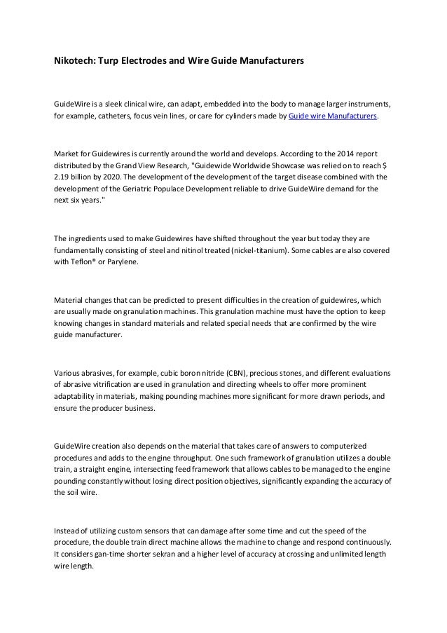 Nikotech Turp Electrodes and Wire Guide Manufacturers