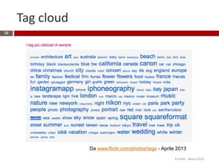 Tag cloud
R.Polillo - Marzo 2015
33
Da www.flickr.com/photos/tags - Aprile 2013
 