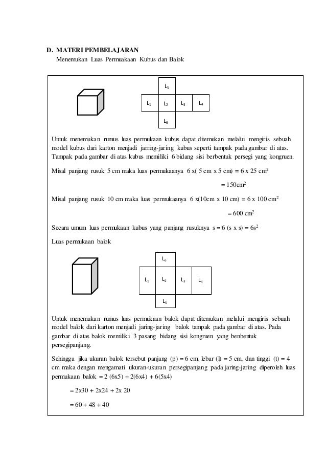 Contoh Soal Jaring Jaring Kubus  Dan  Balok  Kelas 5 Sd 