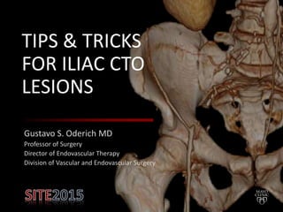 Gustavo S. Oderich MD
Professor of Surgery
Director of Endovascular Therapy
Division of Vascular and Endovascular Surgery
TIPS & TRICKS
FOR ILIAC CTO
LESIONS
 