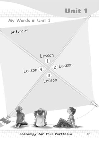 Photocopy for Your PortfolioPhotocopy for Your Portfolio
My Words in Unit 1
Lesson
be fond of
Less no
47
eL sson
3
e nL sso
1
24
Unit 1
 