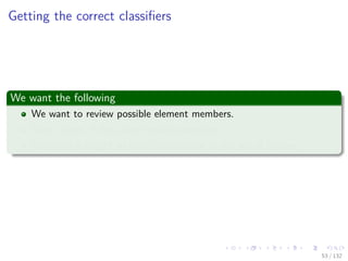 Images/cinvestav-
Getting the correct classiﬁers
We want the following
We want to review possible element members.
Select them, if they have certain properties.
Assigning a weight to their contribution to the set of experts.
53 / 132
 