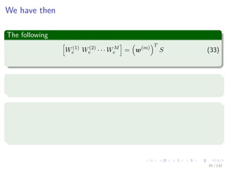 Images/cinvestav-
We have then
The following
W(1)
e W(2)
e · · · WM
e = w(m)
T
S (33)
This allows to reformulate the weight update step such that
It only misses lead to weight modiﬁcation.
Note
Note that the weight vector w(m) is constructed iteratively.
It could be recomputed completely at every iteration, but the iterative
construction is more eﬃcient and simple to implement.
91 / 132
 