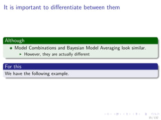 Images/cinvestav-
It is important to diﬀerentiate between them
Although
Model Combinations and Bayesian Model Averaging look similar.
However, they are actually diﬀerent
For this
We have the following example.
15 / 132
 
