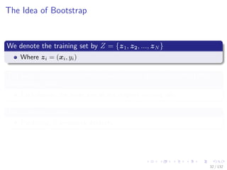 Images/cinvestav-
The Idea of Bootstrap
We denote the training set by Z = {z1, z2, ..., zN }
Where zi = (xi, yi)
The basic idea is to randomly draw datasets with replacement from
the training data
Each sample the same size as the original training set.
This is done B times
Producing B bootstrap datasets.
32 / 132
 