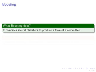 Images/cinvestav-
Boosting
What Boosting does?
It combines several classiﬁers to produce a form of a committee.
We will describe AdaBoost
“Adaptive Boosting” developed by Freund and Schapire (1995).
47 / 132
 