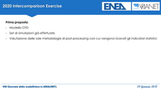VIII Giornata della modellistica in ARIA(NET) 28 Gennaio 2021
2020 Intercomparison Exercise
Prima proposta:
- Modello CFD
- Set di simulazioni già effettuate
- Valutazione delle sole metodologie di post-processing con cui vengono ricavati gli indicatori statistici
 