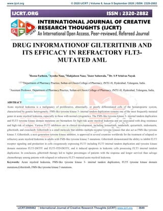 DRUG INFORMATIONOF GILTERITINIB AND ITS EFFICACY IN REFRACTORY FLT3 ...