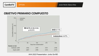 Javier Muñiz Sáenz-Díez
OPTION
AHA 2022 Preesentation: Junbo Ge MD
OBJETIVO PRIMARIO COMPUESTO
RR 0.73 (0.56-0.94)
p=0.015...