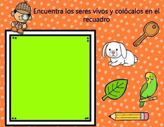 Encuentra los seres vivos y colócalos en el
recuadro
 