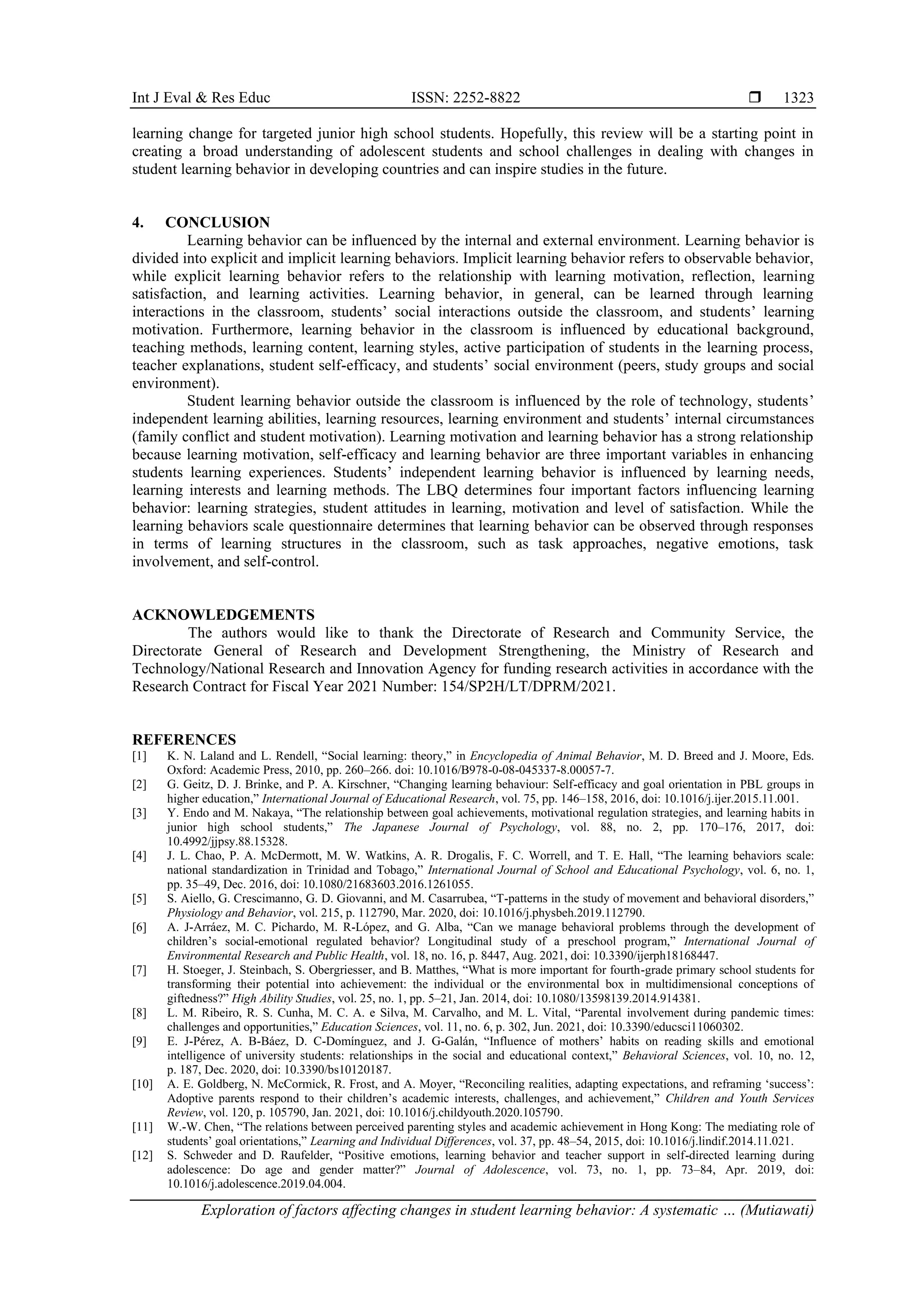 Exploration of factors affecting changes in student learning behavior ...