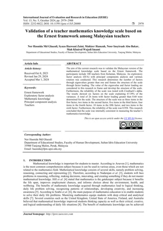 Validation of a teacher mathematics knowledge scale based on the Ernest ...