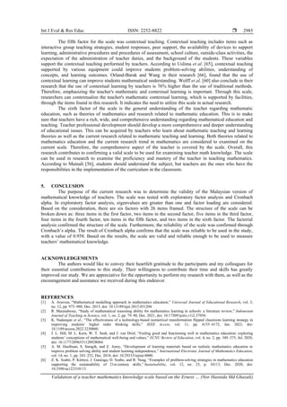 Validation of a teacher mathematics knowledge scale based on the Ernest ...